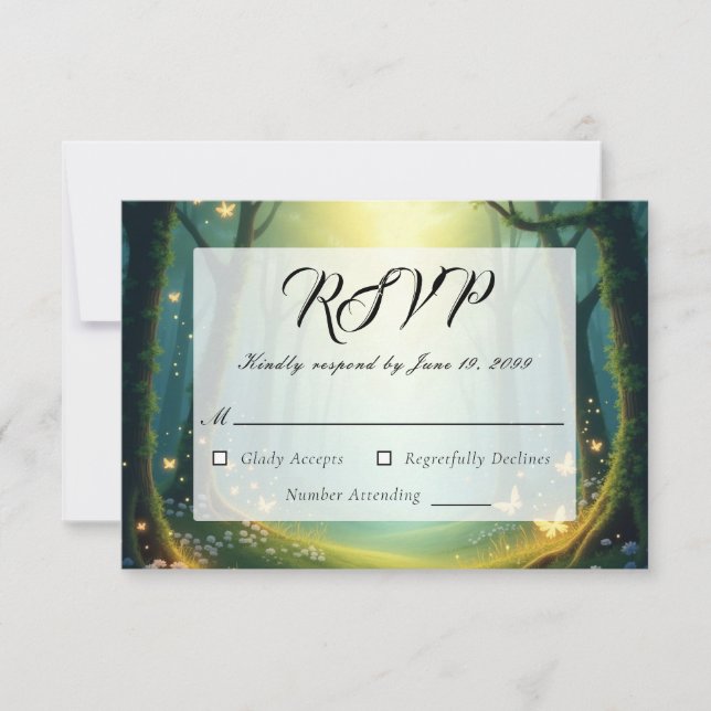 Bezauberte Sonnenlicht-Glimmer-Grove RSVP Karte (Vorderseite)