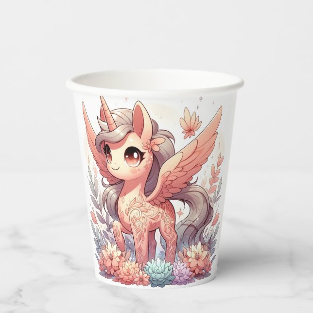 Bezauberte Unicorn-Kinderdusche Pappbecher (Vorderseite)
