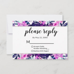 Bezauberte Violett-Hochzeit bitte beantworten RSVP Karte