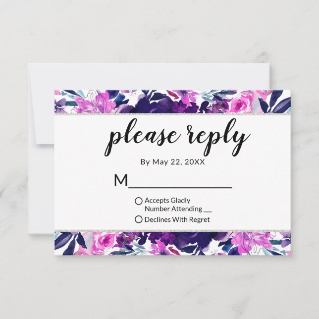 Bezauberte Violett-Hochzeit bitte beantworten RSVP Karte (Vorderseite)