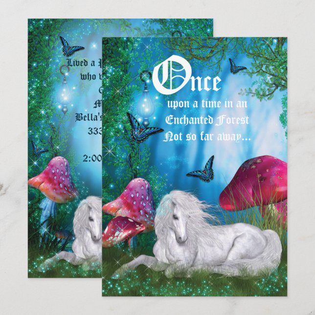 Bezauberte Wald-Einhornwald-Party Einladung (Vorne/Hinten)