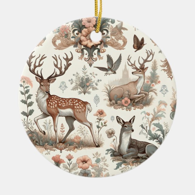 Bezauberte Waldflüster: Viktorianische Tierwelt Keramik Ornament (Vorne)