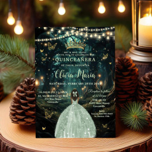 Bezauberte Waldmagen Grünbraun Mädchen Quinceañera Einladung