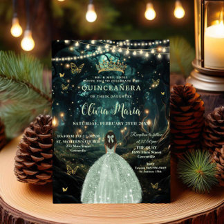 Bezauberte Waldmagen Grünbraun Mädchen Quinceañera Einladung