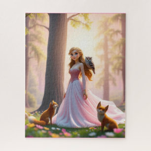 Bezauberte Waldprinzessin mit Tiergesellschaften