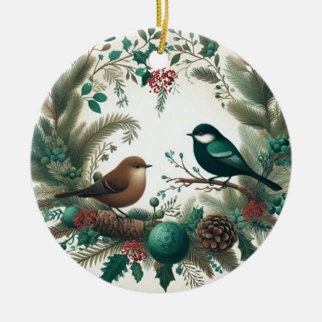 Bezauberte Waldvögel und -stämme Keramik Ornament (Vorne)