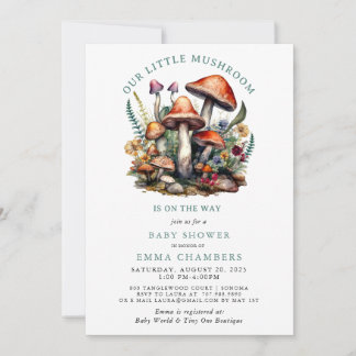 Bezauberte Whimsical Mushrooms Woodland Babydusche Einladung