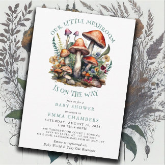Bezauberte Whimsical Mushrooms Woodland Babydusche Einladung