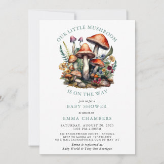 Bezauberte Whimsical Mushrooms Woodland Babydusche Einladung