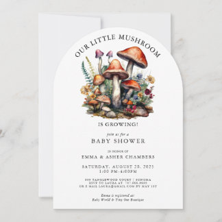 Bezauberte Whimsical Mushrooms Woodland Babydusche Einladung