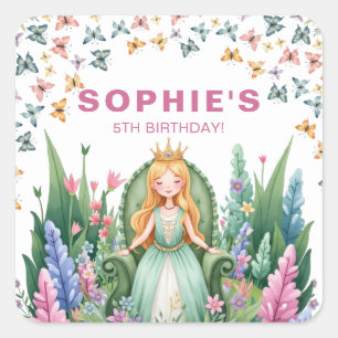 Bezauberte Woodland Fairy Princess Birthday Quadratischer Aufkleber