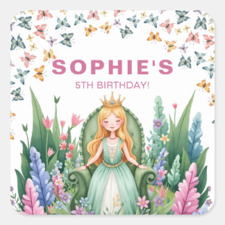 Bezauberte Woodland Fairy Princess Birthday Quadratischer Aufkleber