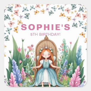 Bezauberte Woodland Fairy Princess Birthday Quadratischer Aufkleber