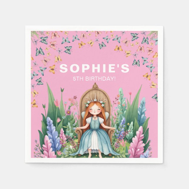 Bezauberte Woodland Fairy Princess Birthday Serviette (Vorderseite)