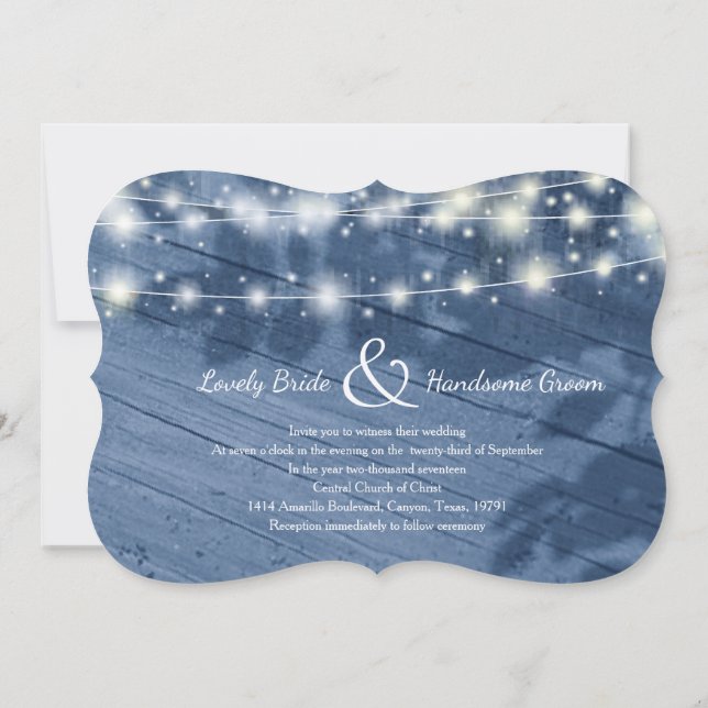 Bezauberter Abend Fairy Lights Wood Wedding Einlad Einladung (Rückseite)