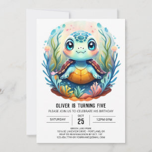 Bezauberter Aquatic Whimsy Turtle Boy Geburtstag Einladung