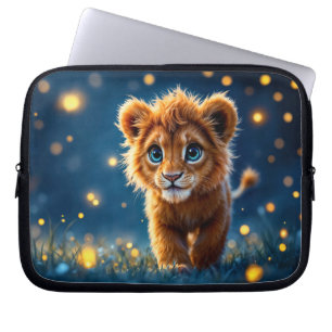 Bezauberter, blau-mit Augen Löwenwürfel in glühend Laptopschutzhülle