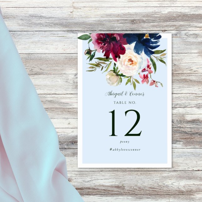 Bezauberter Garten Light Blue Burgundy Marine Tischnummer (Von Creator hochgeladen)