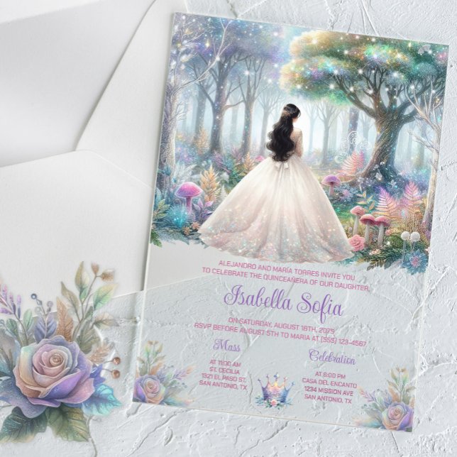 Bezauberter Garten Quinceañera Acryleinladungen (Von Creator hochgeladen)