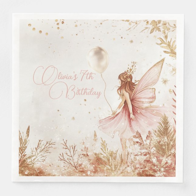 Bezauberter Geburtstag von Gold und Rosa Fee Serviette (Vorderseite)