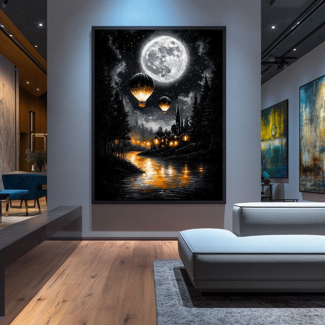 Bezauberter Mondlicht-Flug - Vintager Heißluftball Poster (Von Creator hochgeladen)