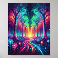 Bezauberter Neonwald: Lebhafte leuchtende Bäume