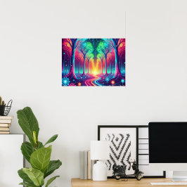 Bezauberter Neonwald - strahlende Bäume Poster