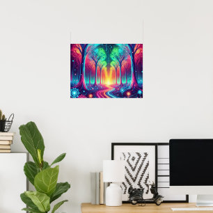 Bezauberter Neonwald - strahlende Bäume Poster