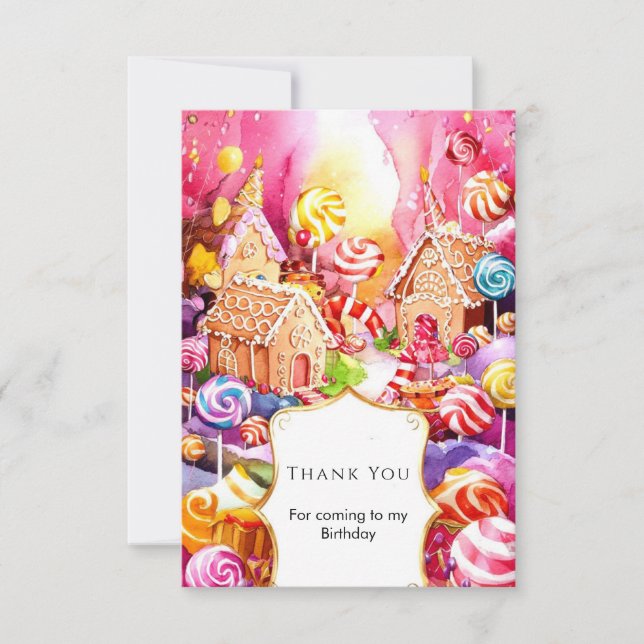 Bezauberter Niedlicher Candyland Geburtstag Dankeskarte (Vorderseite)