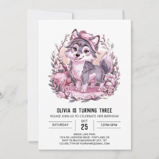 Bezauberter Niedlicher digitaler Wolf Geburtstag Einladung