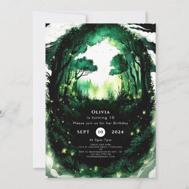 Bezauberter Pastel Woodland Geburtstag Einladung (Vorderseite)