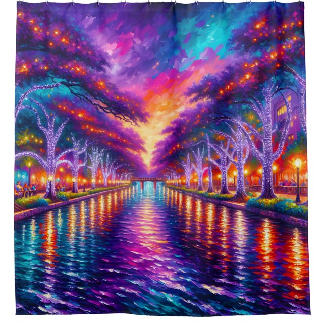 "Bezauberter Riverwalk: Abend Glühen von San Anton Duschvorhang (Vorderseite)