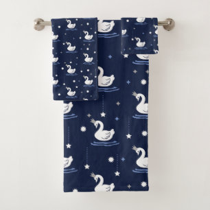 Bezauberter See - Graceful Swan Muster Design Badhandtuch Set