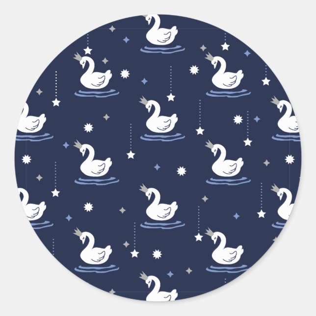 Bezauberter See - Graceful Swan Muster Design Runder Aufkleber (Vorderseite)