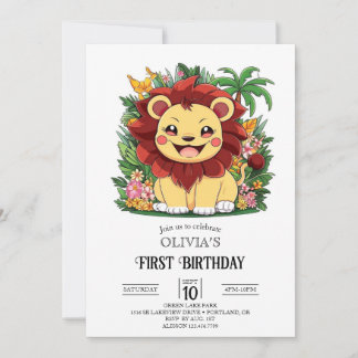 Bezauberter tropischer Löwe 1. Geburtstag digital Einladung