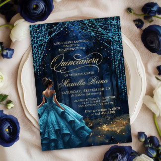 Bezauberter Wald Aquamarin Quinceañera Einladung