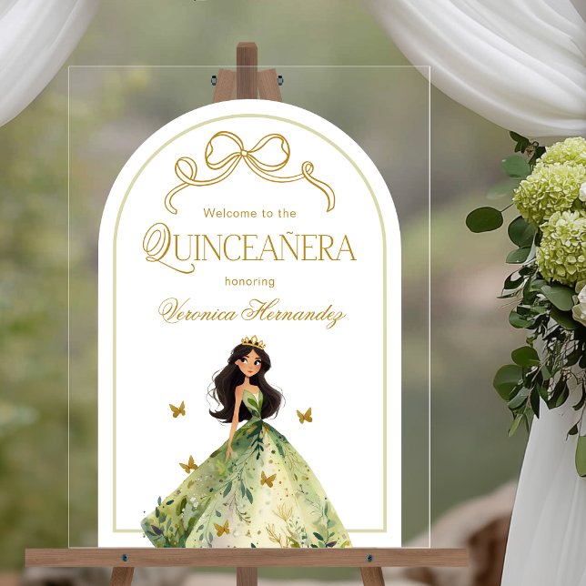 Bezauberter Wald Elegant Quinceanera Begrüßungszei Acrylschild (Shown on an 18" x 24" acrylic sign
)