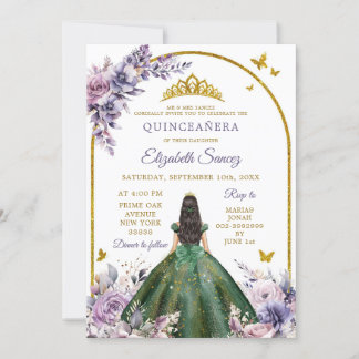 Bezauberter Wald Lila Hunter Green Quinceañera Einladung