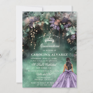 Bezauberter Wald Rosa Lavendel Elegant Quinceanera Einladung