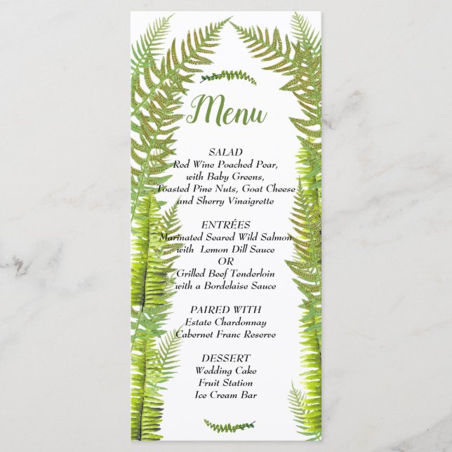 Bezauberter Wald, Wald, maßgeschneidertes Hochzeit Menükarte (Vorderseite)
