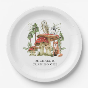 Bezauberter Wald Waldland Junge erster Geburtstag Pappteller