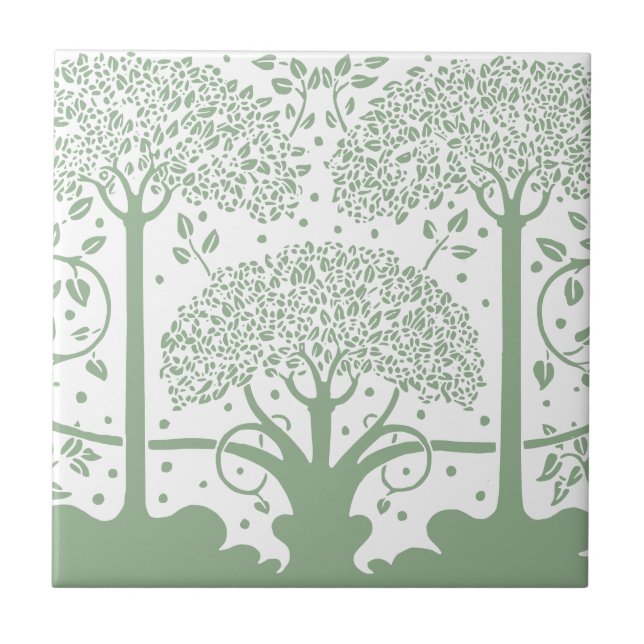 Bezauberter Wald Weiß- und Grünbaum Fliese (Vorderseite)