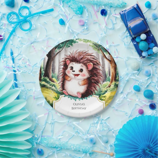 Bezauberter Waldbrunnen-Igel Pappteller (Party)