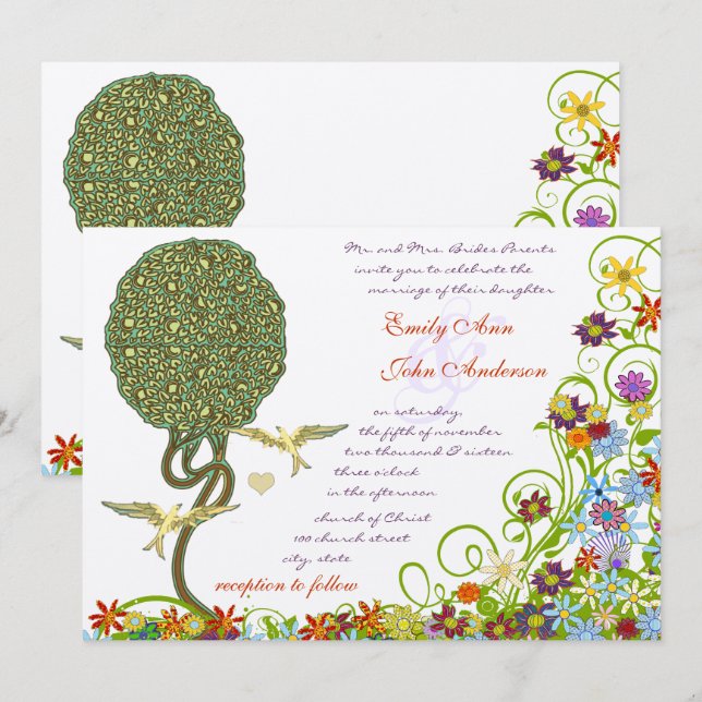 Bezauberter Waldpatchwork Blumenmauerbaum Einladung (Vorne/Hinten)
