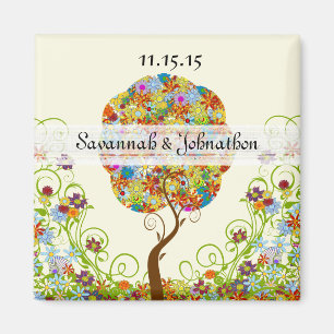 Bezauberter Waldpatchwork Blumenmauerbaum Magnet