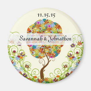 Bezauberter Waldpatchwork Blumenmauerbaum Magnet