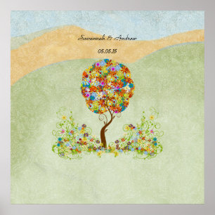 Bezauberter Waldpatchwork Blumenmauerbaum Poster