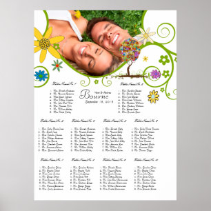 Bezauberter Waldpatchwork Blumenmauerbaum Poster