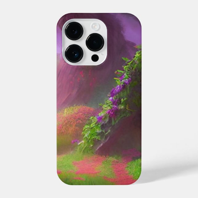 Bezauberter Waldweg mit blumenbedecktem Bogengang iPhone 14 Pro Hülle (Rückseite)