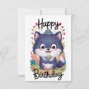 Bezauberter Whimsical Wolf Digital Geburtstag Karte